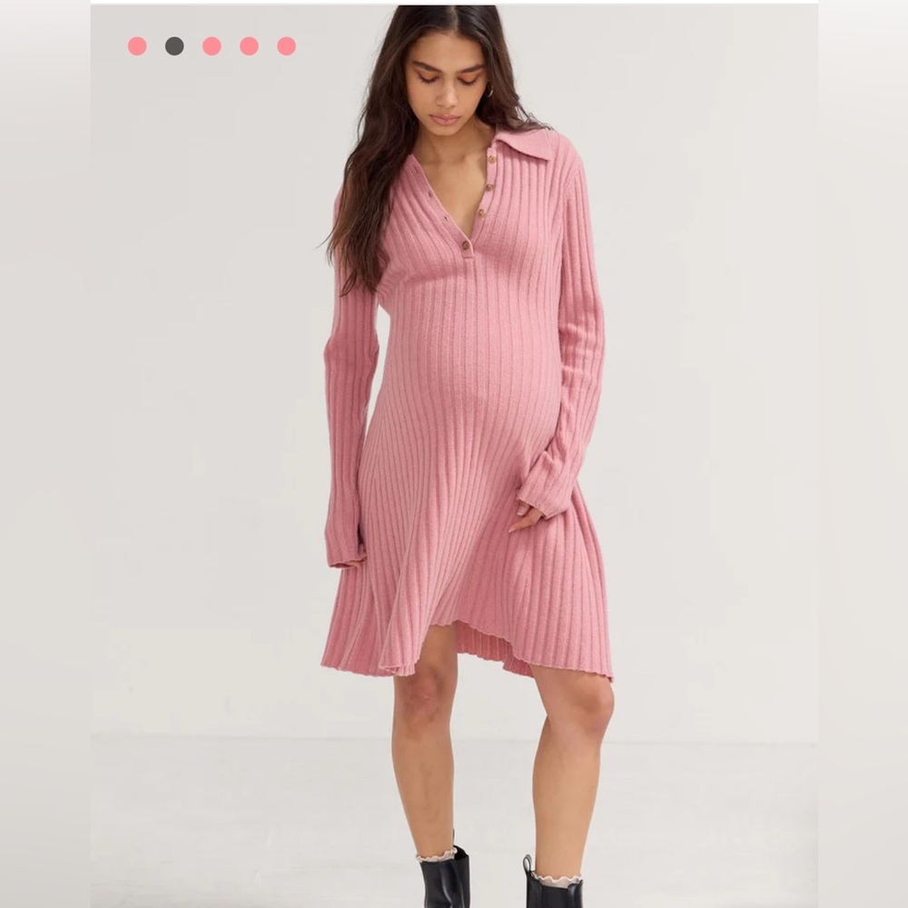 Hatch Pink Ribbed Knit Polo Dress